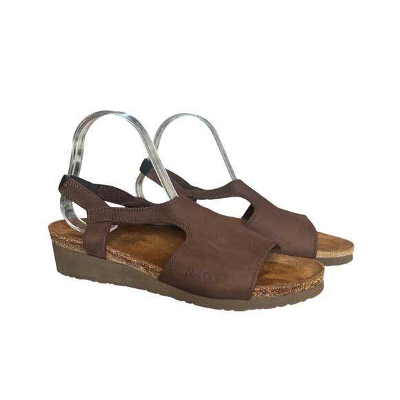 Naot Womens Brown Nubuck Leather Slingback Wedge Sandal Size 11 US 42 EU Comfort - Picture 2 of 10
